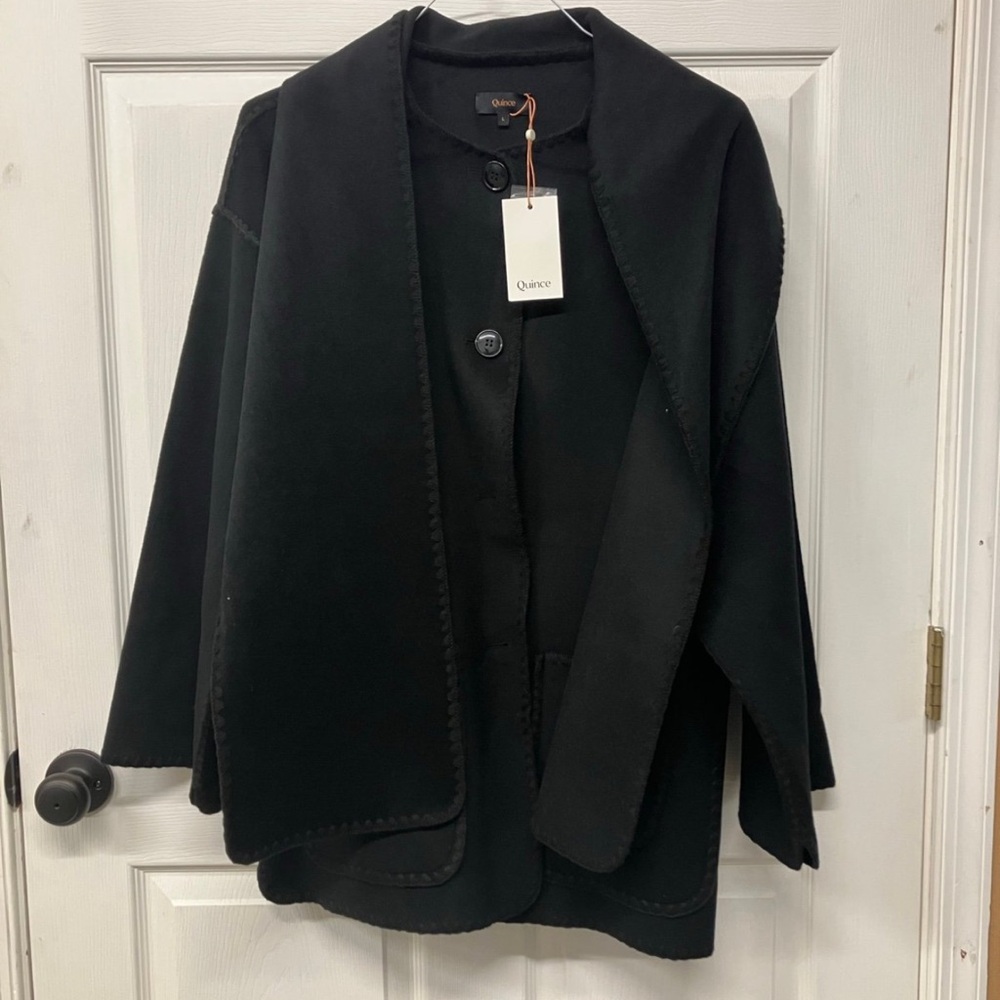 Quince Double-Faced Merino Wool Scarf Coat Black - Picture 3 of 7